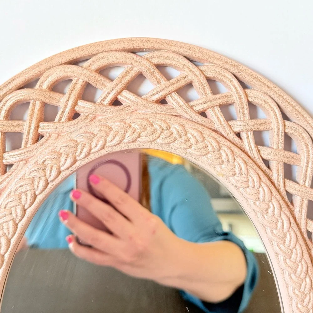Vintage 1978 Homco Faux Wicker or Rattan Pink Mirror, Dart Industries USA